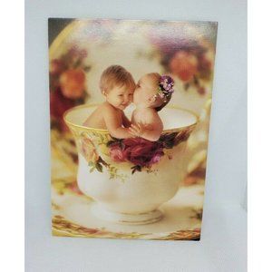 Vintage Retired Art Impressions My Cup Of Tea Babies In A Tea Cup Greeting Card